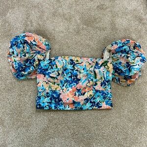 Abercrombie & Fitch Floral Puff-Sleeve Crop Top